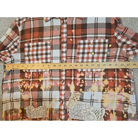 OOAK Upcycle Flannel Tunic Shacket Shirt Birding Owl Fall Distressed Women's L - Picture 7 of 12